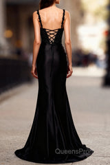 Sparkly Black Spaghetti Straps Mermaid Long Evening Prom Dress with Slit