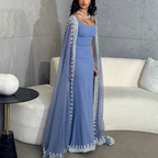 Sparkly Blue Classy Evening Dress Cape Long Mermaid Classy Prom Dress Classy Evening Dress Wedding Dress