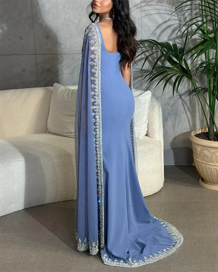Sparkly Blue Classy Evening Dress Cape Long Mermaid Classy Prom Dress Classy Evening Dress Wedding Dress