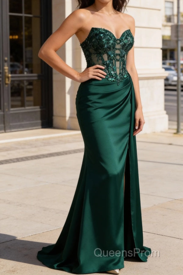 Sparkly Corset Strapless Dark Green Mermaid Long Prom Dress Secondary image