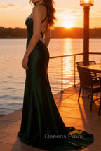 Sparkly Dark Green Mermaid Halter Corset Sequin Prom Dress