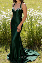 Sparkly Dark Green Mermaid Halter Corset Sequin Prom Dress