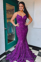 Sparkly Dark Green Sequins Mermaid Sweetheart Long Prom Dress