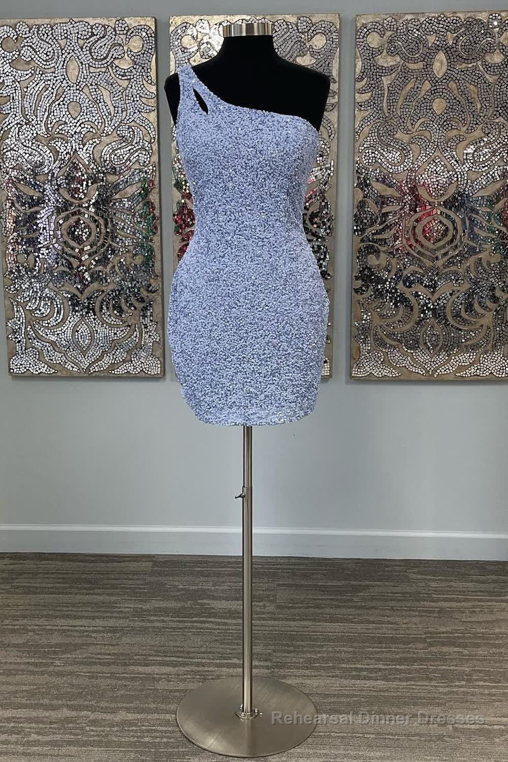 Sparkly Dark Purple Open Back One Shoulder Sequins Tight Homecoming Dress
