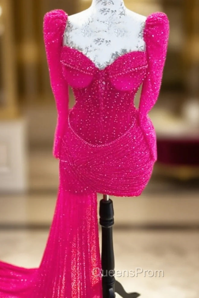 Sparkly Hot Pink Bodycon Homecoming Dress