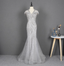 Sparkly Light Grey Mermaid V-Neck Beaded Tulle Train Classy Prom Dress