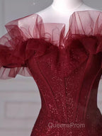 Sparkly Mermaid Burgundy Sequin Long Evening Prom Dress Party Dress
