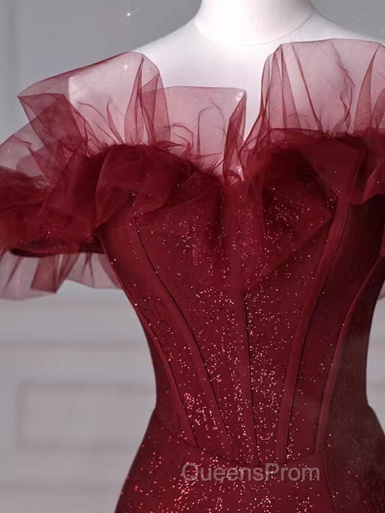 Sparkly Mermaid Burgundy Sequin Long Evening Prom Dress Party Dress