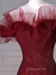 Sparkly Mermaid Burgundy Sequin Long Evening Prom Dress Party Dress