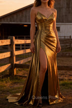 Sparkly Mermaid Golden Long Prom Dress with Slit