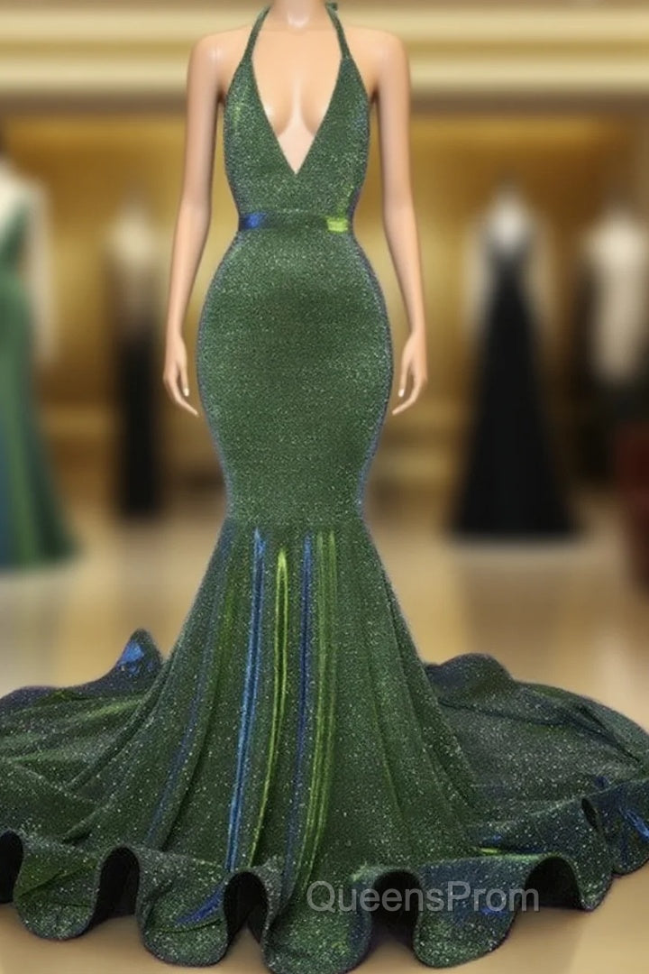 Sparkly Mermaid Halter Ruffles Evening Prom Dress Main image