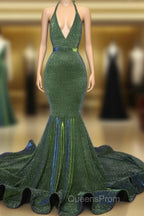 Sparkly Mermaid Halter Ruffles Evening Prom Dress