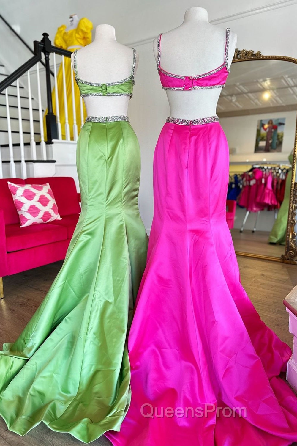 Mermaid Evening Prom Dress Spaghetti Straps Long Evening Dress with Bow Secondary image