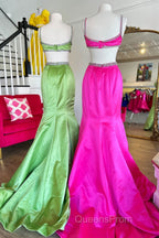Mermaid Evening Prom Dress Spaghetti Straps Long Evening Dress with Bow