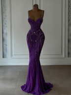 Sparkly Mermaid Spaghetti Straps White Sequin Beaded Wedding Dress Long Bridal Gown Wedding Dress