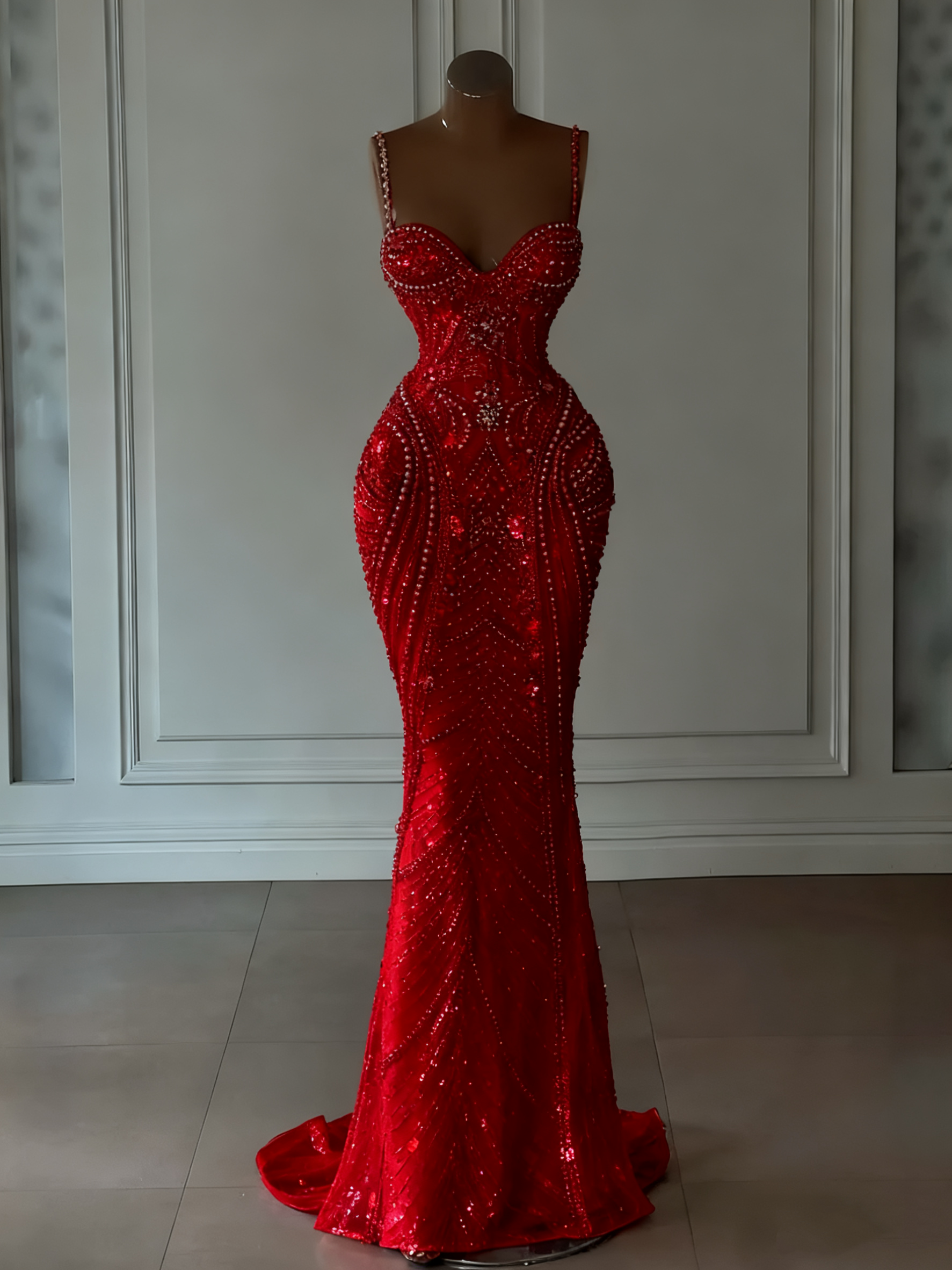 Sparkly Mermaid Spaghetti Straps White Sequin Beaded Wedding Dress Long Bridal Gown Wedding Dress