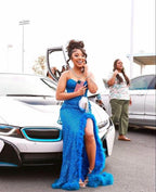 Sparkly Mermaid Sweetheart Neckline Royal Blue Black Girl Classy Prom Dress Long