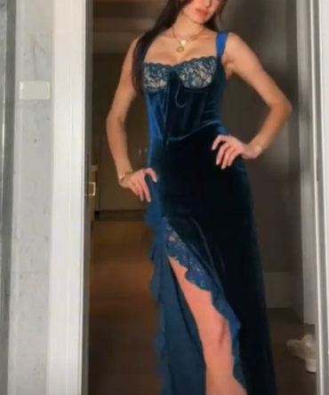 Sexy Slit Velvet Lace Long Classy Prom Dress Classy Evening Dress