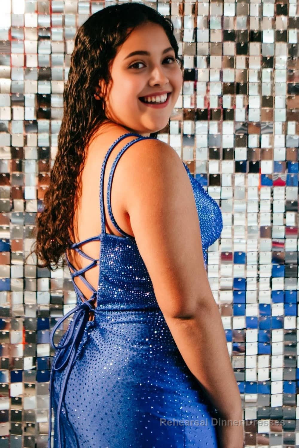 Sparkly Plus Size Blue Spaghetti Straps Short Prom Dress with Beading Secondary image