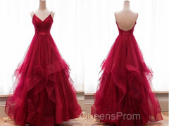 Sparkly Evening Prom Dress V Neckline, Long Homecoming Dress, Formal Dress