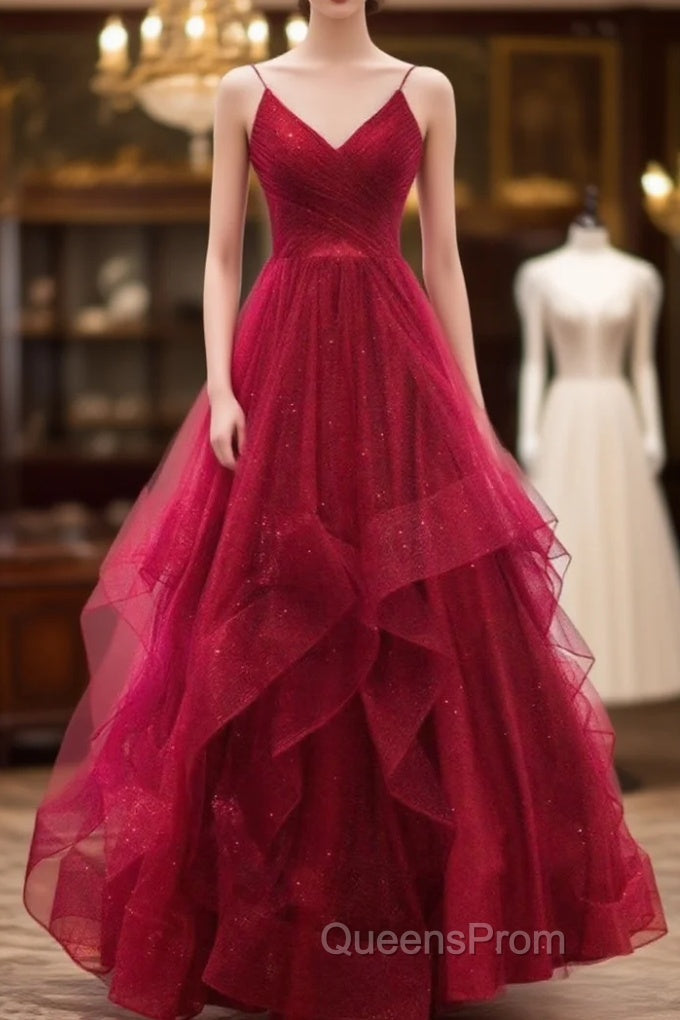 Sparkly Evening Prom Dress V Neckline, Long Homecoming Dress, Formal Dress Main image