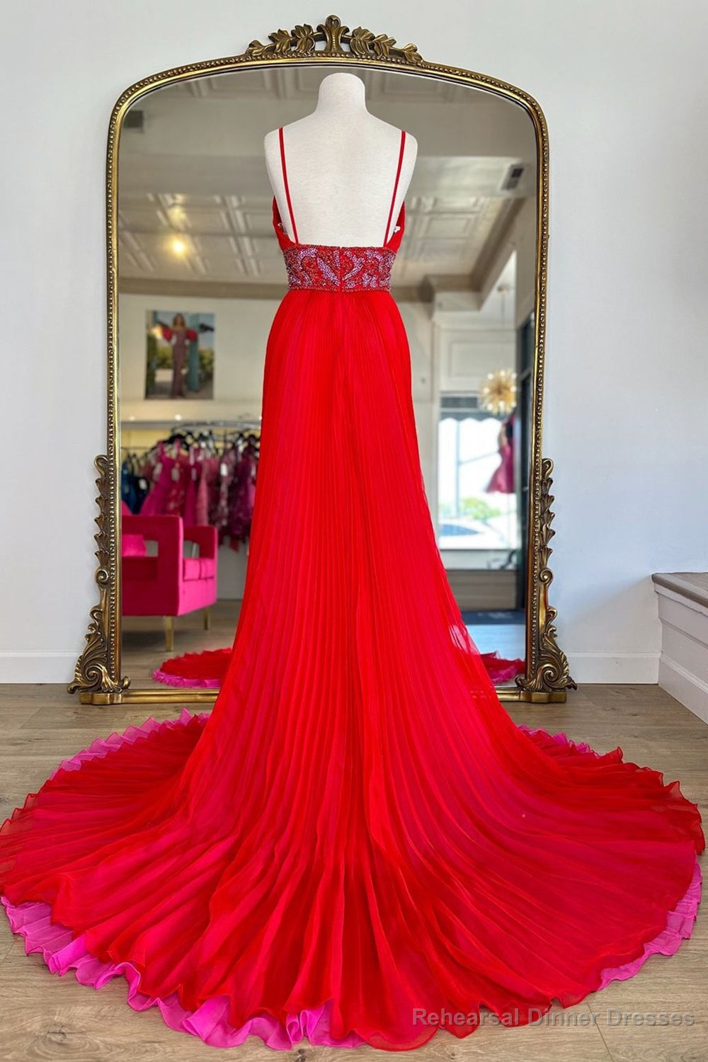 Red Prom Dress A Line Chiffon Long Evening Dress with Slit Secondary image