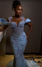 Sparkly Rhinestones Blue Mermaid Long Classy Prom Dress Classy Evening Dress
