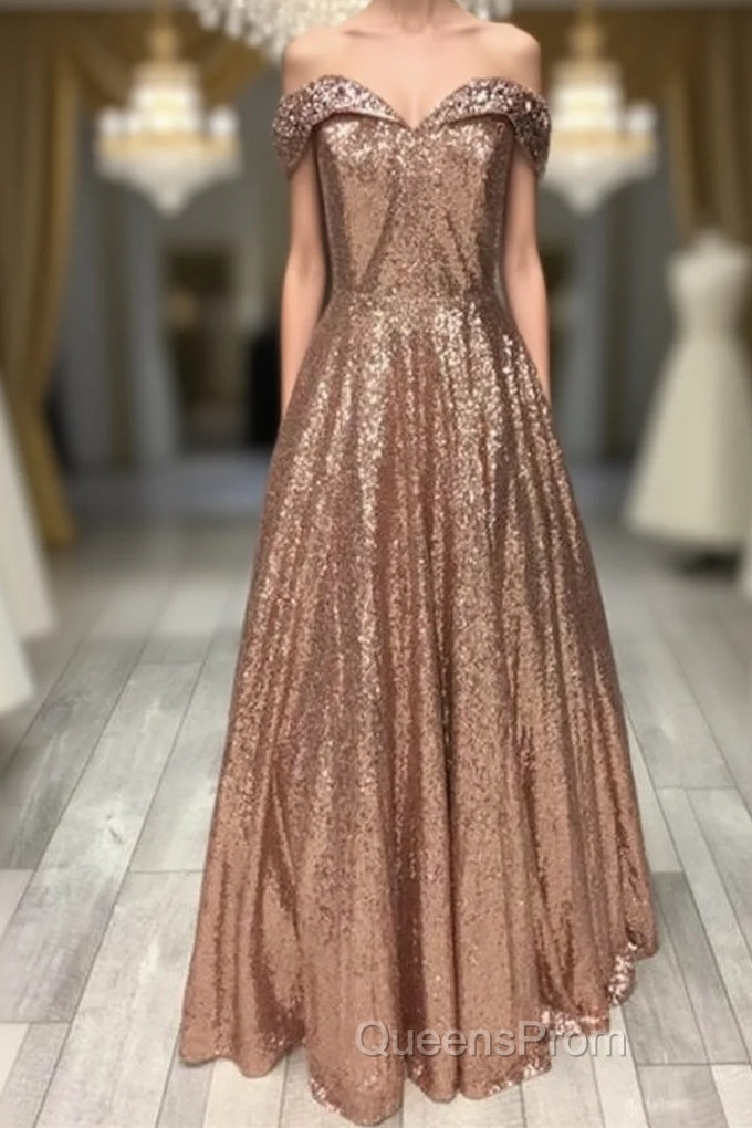 Sparkly Rose Gold Sequin Ball Gown Dress Off Shoulder Main image