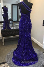 Sparkly Royal Blue Sequins One Shoulder Long Evening Prom