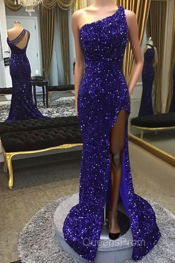 Sparkly Royal Blue Sequins One Shoulder Long Evening Prom Main image