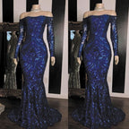 Sparkly Sequined Mermaid Classy Prom Dress Royal Blue Long Sleeve Graduation Classy Dress Classy Evening Gowns