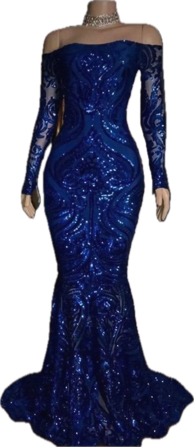 Sparkly Sequined Mermaid Classy Prom Dress Royal Blue Long Sleeve Graduation Classy Dress Classy Evening Gowns