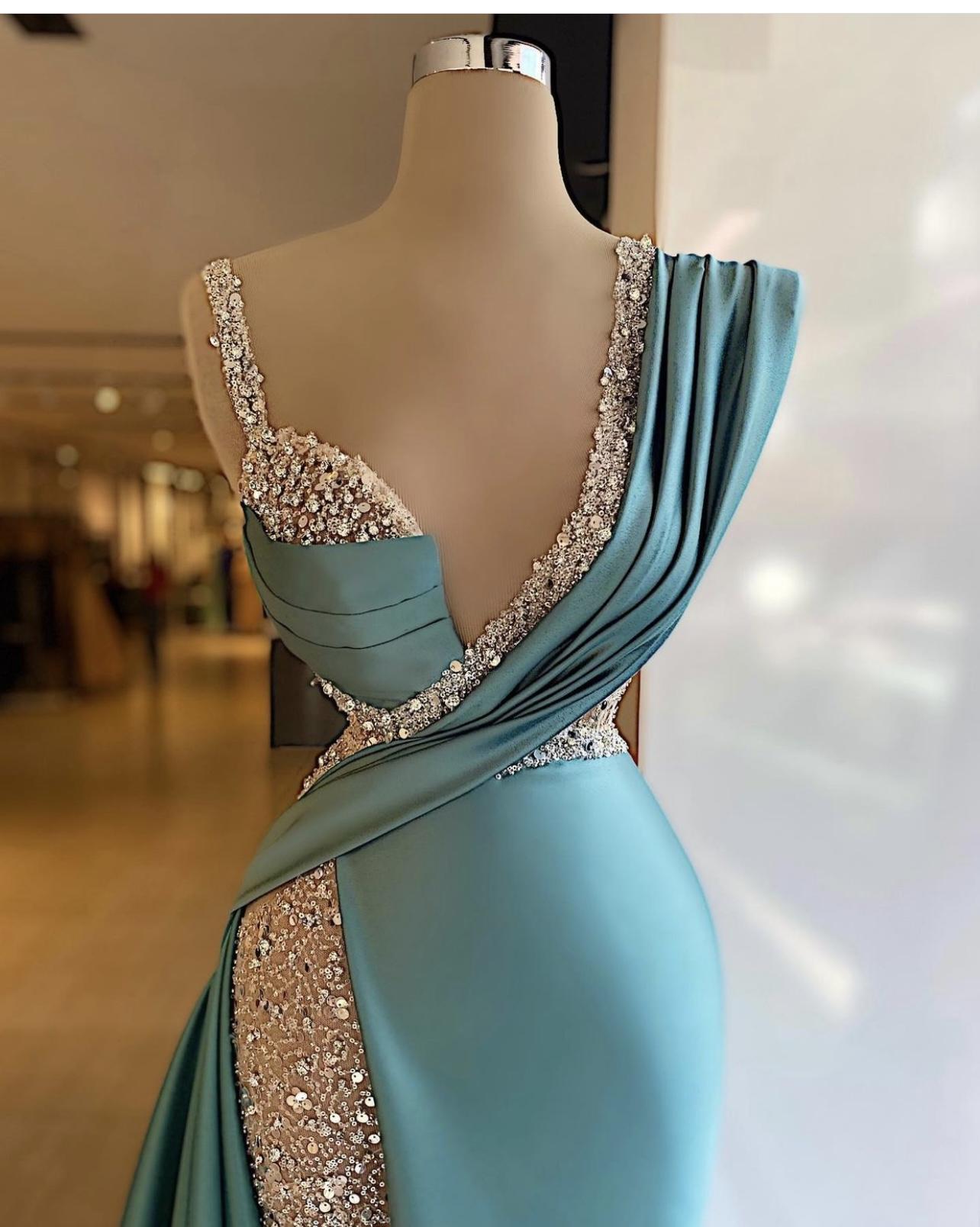 Sparkly Sequined Split Mermaid Classy Evening Dress Crystal Long Classy Prom Gowns Custom Made Plus Size Pageant Wear Party Dress