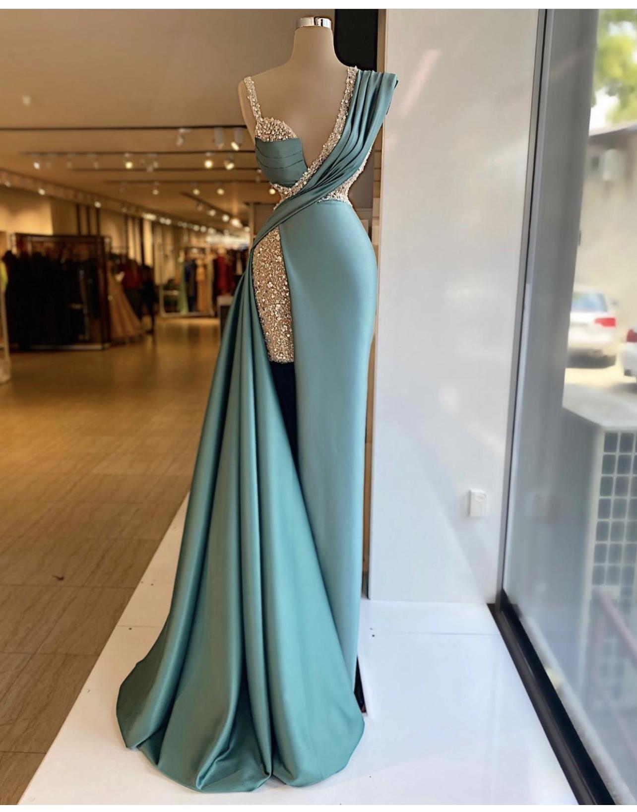 Sparkly Sequined Split Mermaid Classy Evening Dress Crystal Long Classy Prom Gowns Custom Made Plus Size Pageant Wear Party Dress Main image