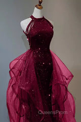 Sparkly Sheath Burgundy Sequin Long Evening Prom Dress Party Dress