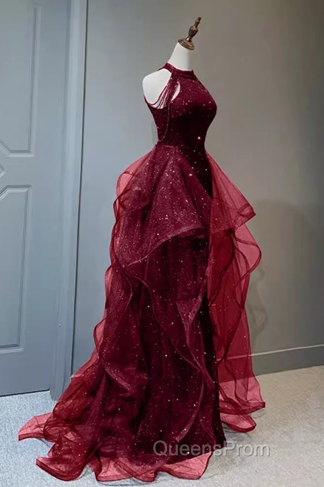 Sparkly Sheath Burgundy Sequin Long Evening Prom Dress Party Dress