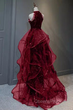 Sparkly Sheath Burgundy Sequin Long Evening Prom Dress Party Dress