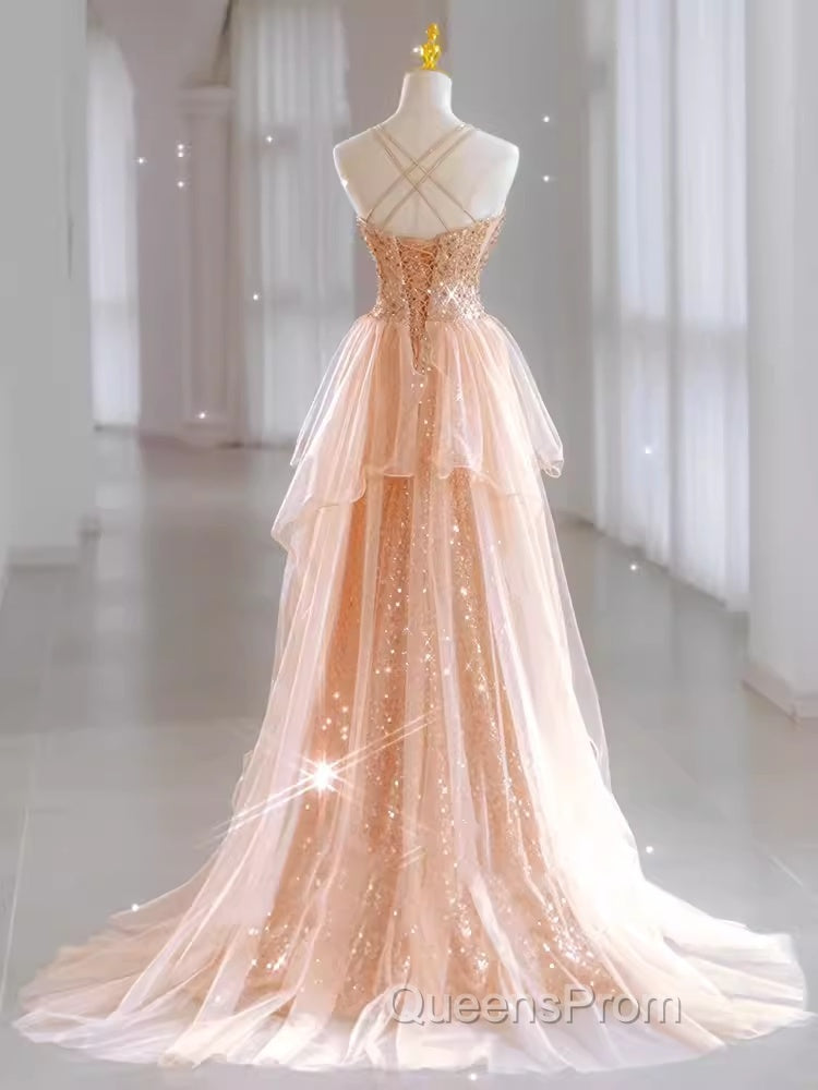 Sparkly Sheath Champagne Sequin Long Evening Prom Dress Party Dress Secondary image