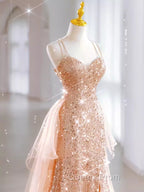 Sparkly Sheath Champagne Sequin Long Evening Prom Dress Party Dress