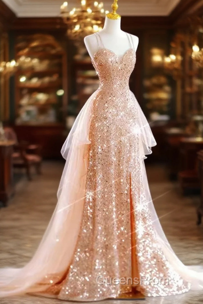 Sparkly Sheath Champagne Sequin Long Evening Prom Dress Party Dress