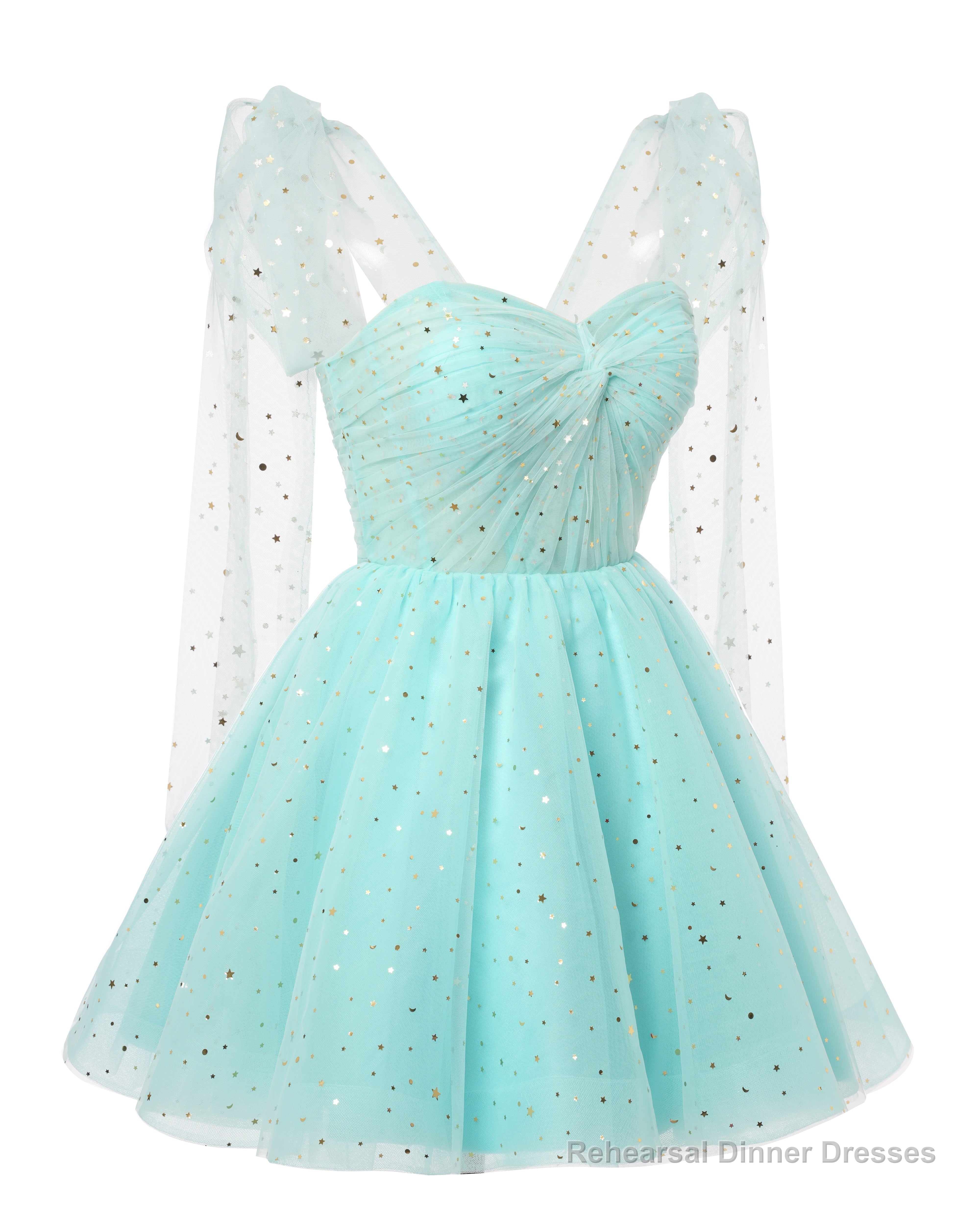 Sparkly Starry Mint Green Tulle Short Homecoming Dresses Spaghetti Bow Straps Prom Dress Sequin Cocktail Party Dress for Teens Secondary image