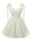 Sparkly Starry White Tulle Short Homecoming Dresses Spaghetti Bow Straps Prom Dress Sequin Cocktail Party Dress for Teens