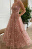 Sparkly Stars Tulle Blush Pink Classy Prom Dresse Shiny Princess Classy Evening Dress With Straps