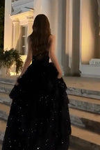 Sparkly Stunning Black Sequined Sleeveless Strapless Long Prom Dress With Split