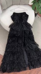 Sparkly Stunning Black Sequined Sleeveless Strapless Long Prom Dress With Split