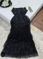 Sparkly Stunning Black Sequined Sleeveless Strapless Long Prom Dress With Split