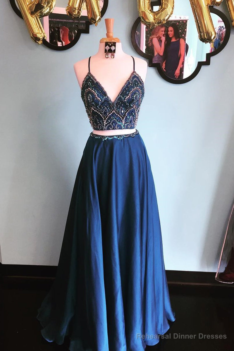 Sparkly Two Piece Sequins Beaded Long A-Line Prom Dress Main image