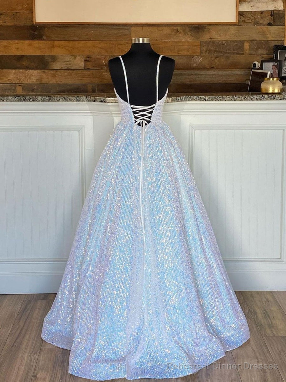 Sparkly V Neck Backless Prom Dresses, Open Back Shiny Formal Graduation Dresses Secondary image