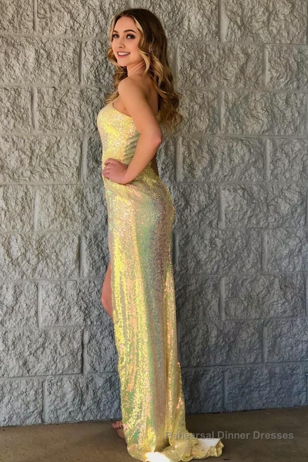 Sparkly Yellow Sequins Mermaid Long Prom Dress with Appliques Secondary image