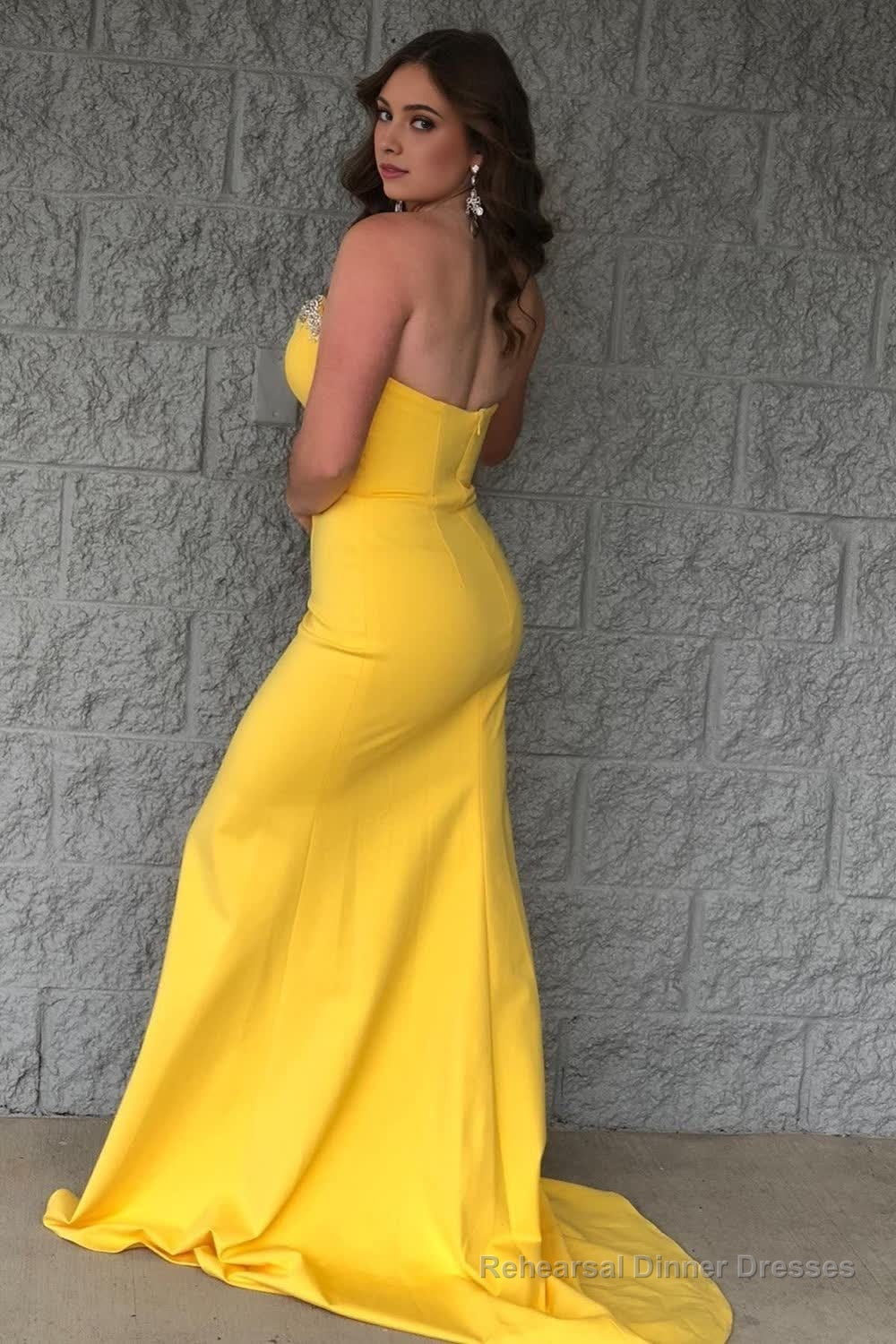 Sparkly Yellow Sweetheart Long Prom Dress with Beading Secondary image